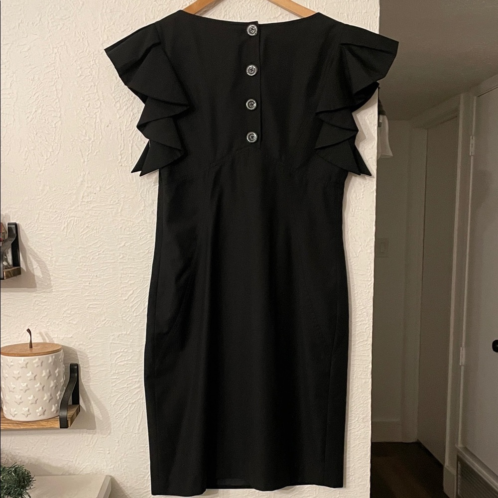 Ted Baker London Black Pencil Black Ruffle Sleeve Dress Size 4 - Picture 7 of 9